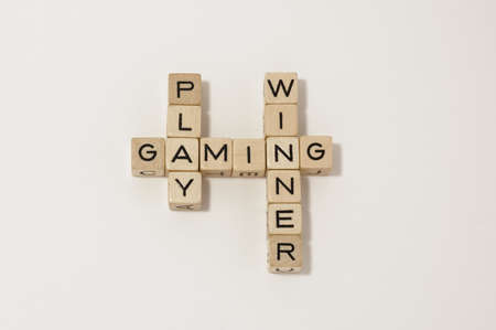 Little wood cube writing the word の写真素材