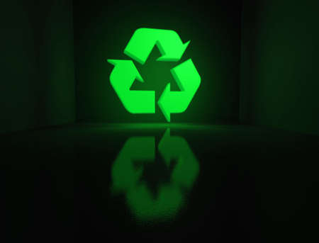 A Glowing recycling symbol lighting a boxの写真素材