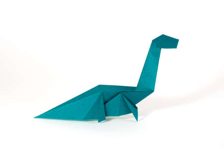 a seismosaurus origami dinosaur made of blue paperの写真素材