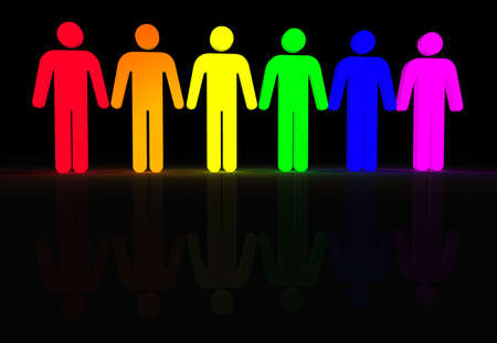 rainbow colored 3d glowing men symbolsの写真素材