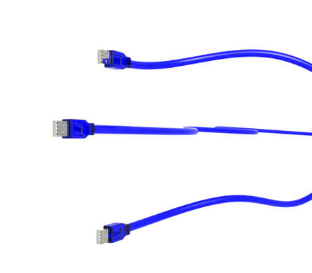 3d rendering of 3 clear blue usb cablesの写真素材