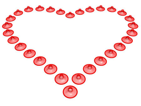 3D rendering of a series of red colored condom placed to make the shape of a heartの写真素材