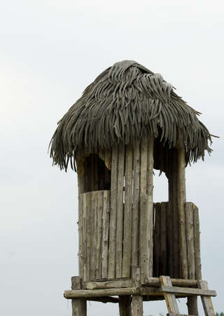 a wood watchtower for wildlife observation in the bushの写真素材