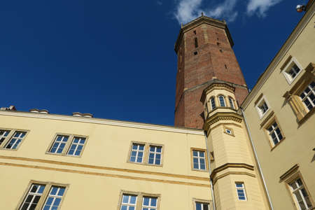 Gothic Castle in Legnica, Silesia. Gothic-style stone tower built several times rebuilt, now incorporates many styles of architecture, but the school is open to the public. There is a school inside, but the castle can be visited.のeditorial素材