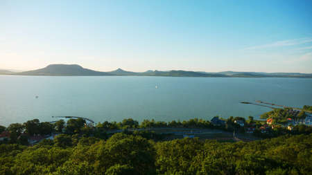 One of Europe's largest lakes - Balaton. Popular tourist tours from many continental countries. Shallow fast warming lake.の写真素材