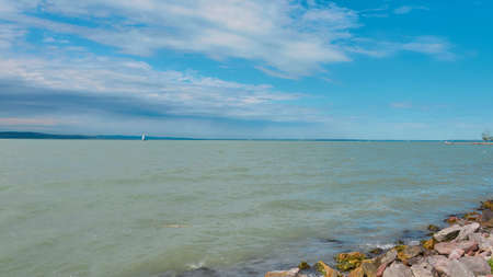One of Europe's largest lakes - Balaton. Popular tourist tours from many continental countries. Shallow fast warming lake.の写真素材