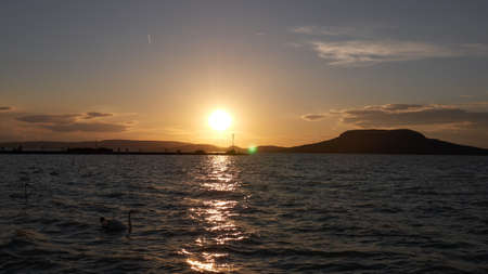 One of Europe's largest lakes - Balaton. Popular tourist tours from many continental countries. Shallow fast warming lake.の写真素材