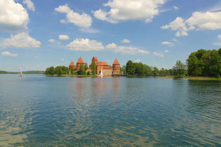Medieval brick-built castle in Trakai on the lake. Former residence of Lithuanian princes and former...