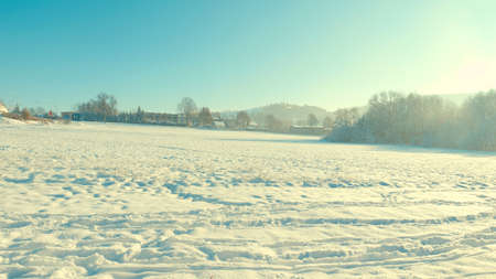 Winter in the forested mountain area of the Polish-Czech border. Frosty climate, snowfalls and...