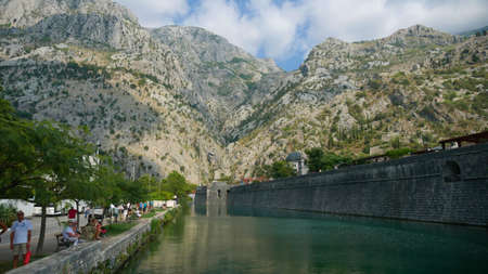 The defensive walls of Kotor. One of the historic cities of Montenegro with its historic old town, frequent tourist destination, willingly visited by tourists. Popular due to the valuable archives of the Unesco list and the beautiful sea.のeditorial素材