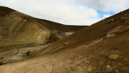 Stora VÃ­ti crater of the Krafla volcano, near Leirhnukur, Myvatn region, NorÃ°urland eystra, Icelandの写真素材