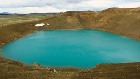 Stora VÃ­ti crater of the Krafla volcano, near Leirhnukur, Myvatn region, NorÃ°urland eystra, Icelandの写真素材