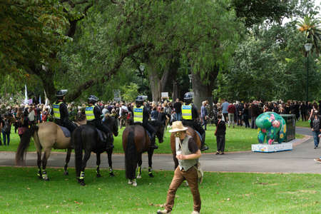 Melbourne Victoria, Australia.
03-15-2021. March 4 Justice Rally At Treasury Gardens. Near Victorian...