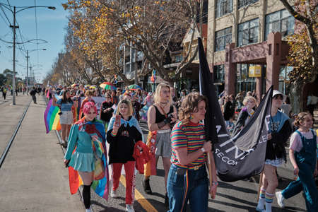 Midsumma Pride March 2021. Australiaâs LGBTQIA+ arts and cultural experience, Midsumma Festival, brings Midsumma Pride March to Fitzroy Street, St Kilda, Melbourne, Victoriaのeditorial素材