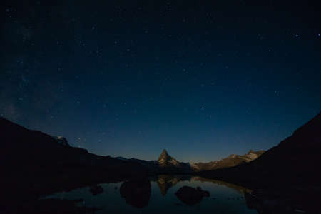 The matterhorn at night with starsの写真素材