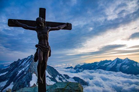 Summit cross on a swiss mountainの写真素材