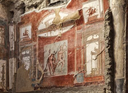 Wall fresco in the Hall of the Augustals at Herculaneumの写真素材