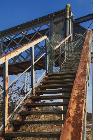 Abandoned railroad footbridge, urban exploration, hdrの写真素材