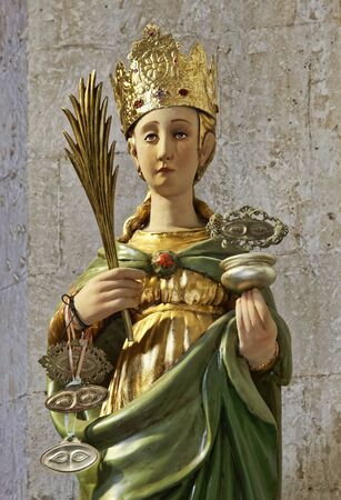 Statue of religious icon wearing crownの写真素材