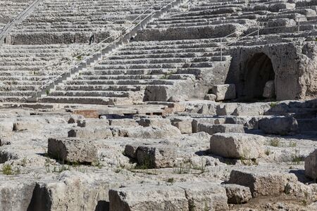 Ruins of the Greek amphitheatre at Syracuse Sicilyの写真素材