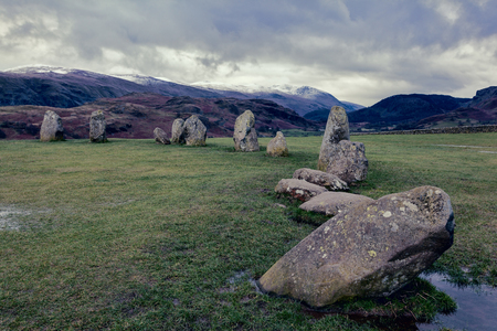 Castlerigg stone circle near Keswick, Cumbria, in winterの写真素材