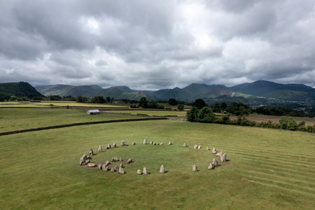 Castlerigg stone circle looking towards Catbellsの写真素材