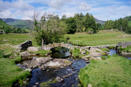 slaters bridge in little langdale looking west from above the river