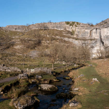 Malham cove with Malham Beck elevated view square formatの写真素材