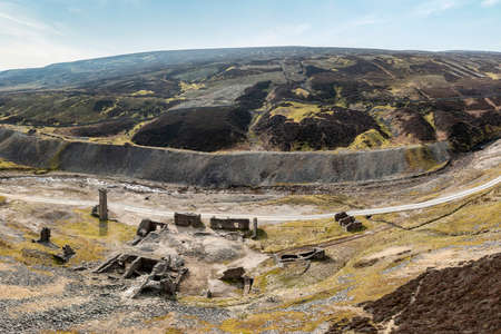 ruins of the old gang lead mine in the hills above reeth in the yorkshire dalesの写真素材