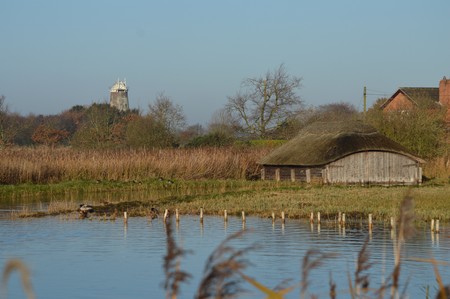 Hickling Broad Norfolk Thatched Boathousesの写真素材