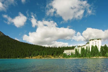 the hotel at Lake Louise, Alberta, Canadaの写真素材
