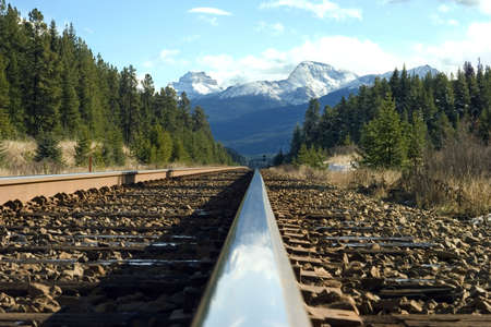 a train track in the Canadian Rockiesの写真素材