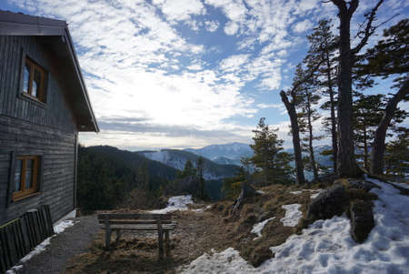 Beautiful hiking day above the clouds at Hohe Wand in Lower Austria - Wonderful view to Schneebergの写真素材