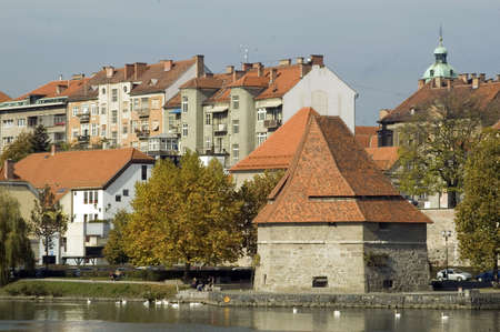 Old and new buildings in city of Maribor, Sloveniaの写真素材