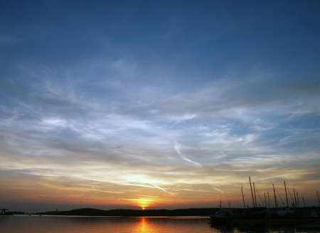 Sunset in port of Pula, Istria, Croatiaの写真素材