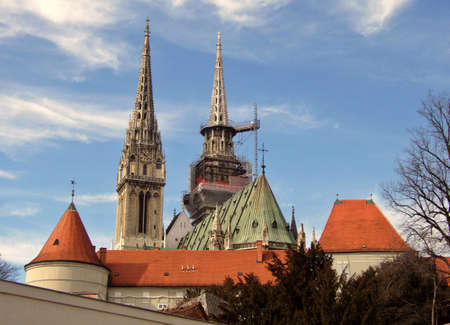 Medieval cathedral in Zagreb, capitol of Croatiaの写真素材