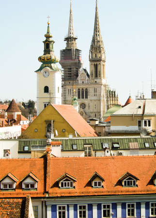 Old churches and cathedral in Zagreb Croatiaの写真素材