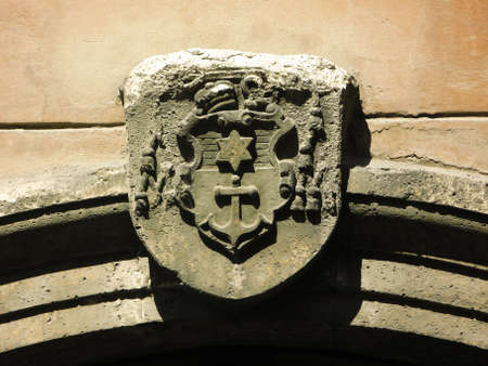 Old ancient croatian coat of arm in Zagreb streetの写真素材