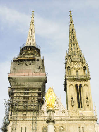 Medieval cathedral in croatian city of Zagrebの写真素材