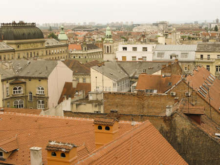 Roofs and old building in Zagreb, Croatia, Europeの写真素材