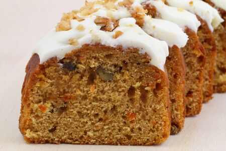 Carrot and walnut cake with marzipan icing, close upの写真素材