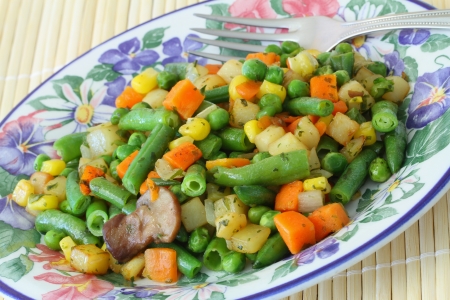 Plate of fried mixed vegetables, close upの写真素材