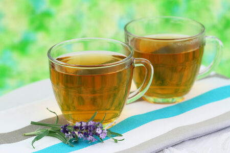 Tea and lavender with copy spaceの写真素材