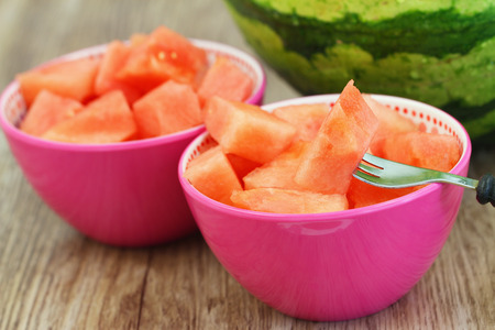 Fresh watermelon cubesの写真素材