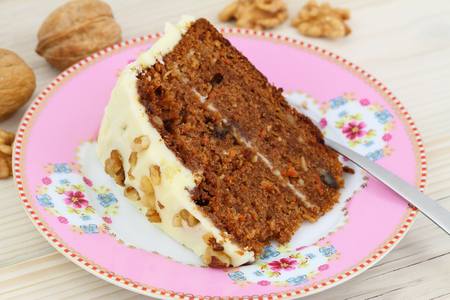Carrot and walnut cake with marzipan icingの写真素材