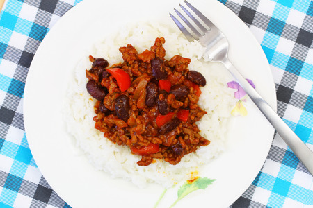 Chili con carne with riceの写真素材