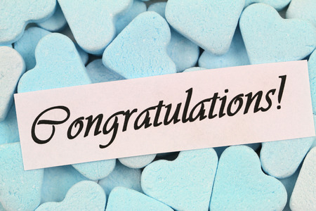 Congratulations card with blue sugar hearts