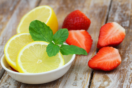 Lemon and strawberries source of vitamin Cの写真素材
