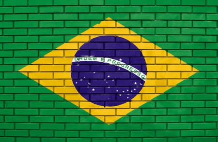 Flag of the Brazil on brick wallの写真素材