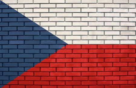 Flag of the Czech Republic on brick wallの写真素材